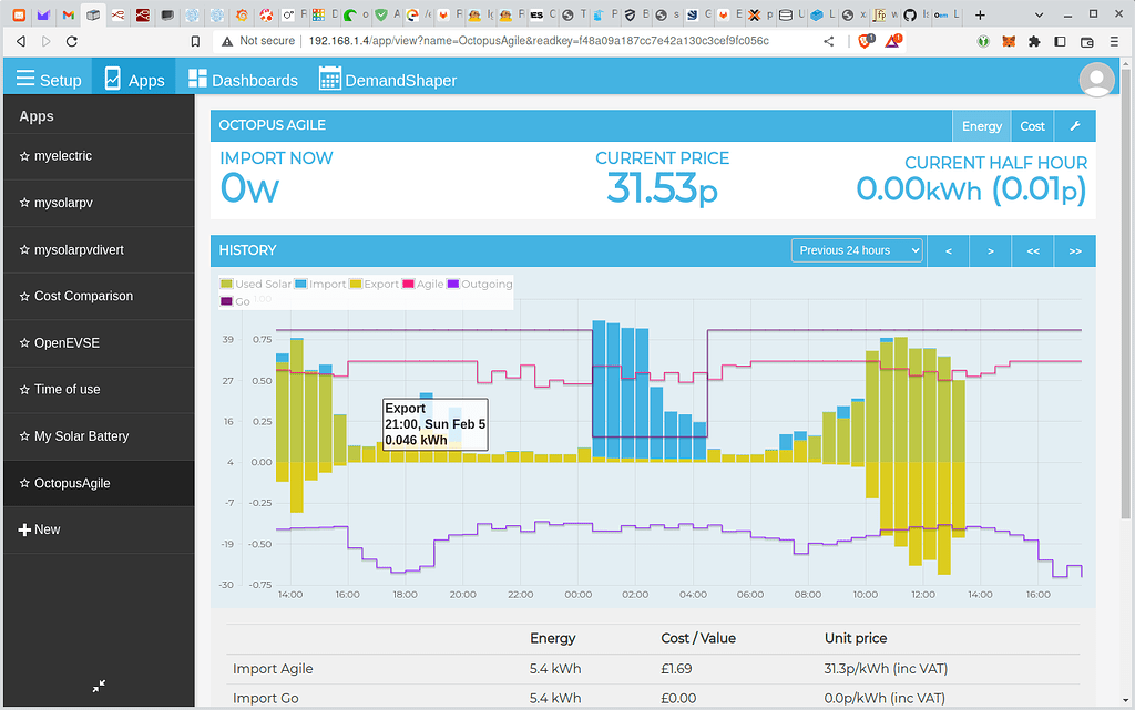 Octopus App Calculations with solar and battery Applications